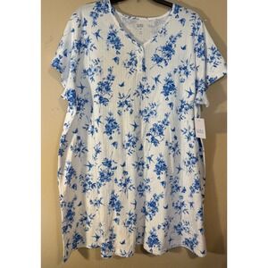 Croft & Barrow Sleep Shirt Women 3X White Blue Floral Butterflies Nightgown NEW